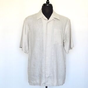 NEW! Bruno Pure 100% Linen Button Front Shirt Short Sleeve khaki Tan SZ L